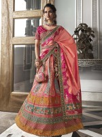 Peach Banarasi Silk Bridal Lehenga Choli